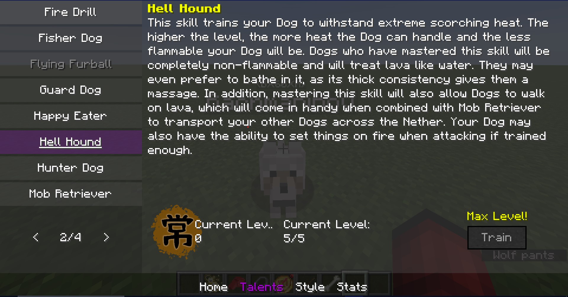 Dog Menu - Talents Tab